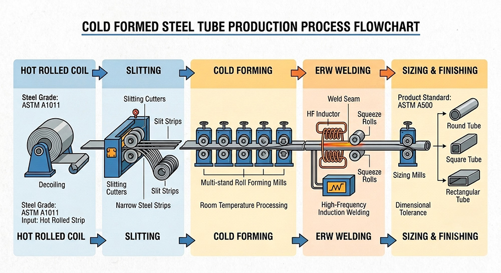cold formed steel tube production process flowchart